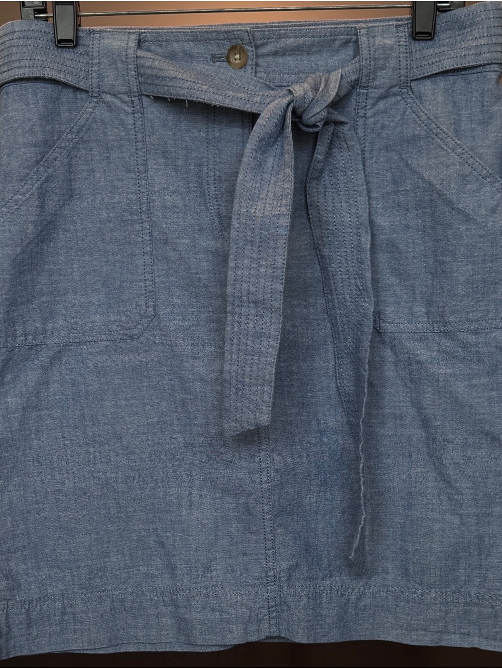 Talbots Light Chambray Tie-Waist Mini Skirt
